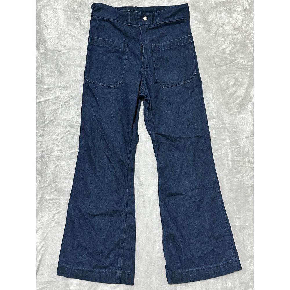 Vintage Seafarer US Navy Utility Trousers Blue Denim Bell Bottom Dungarees 28x28